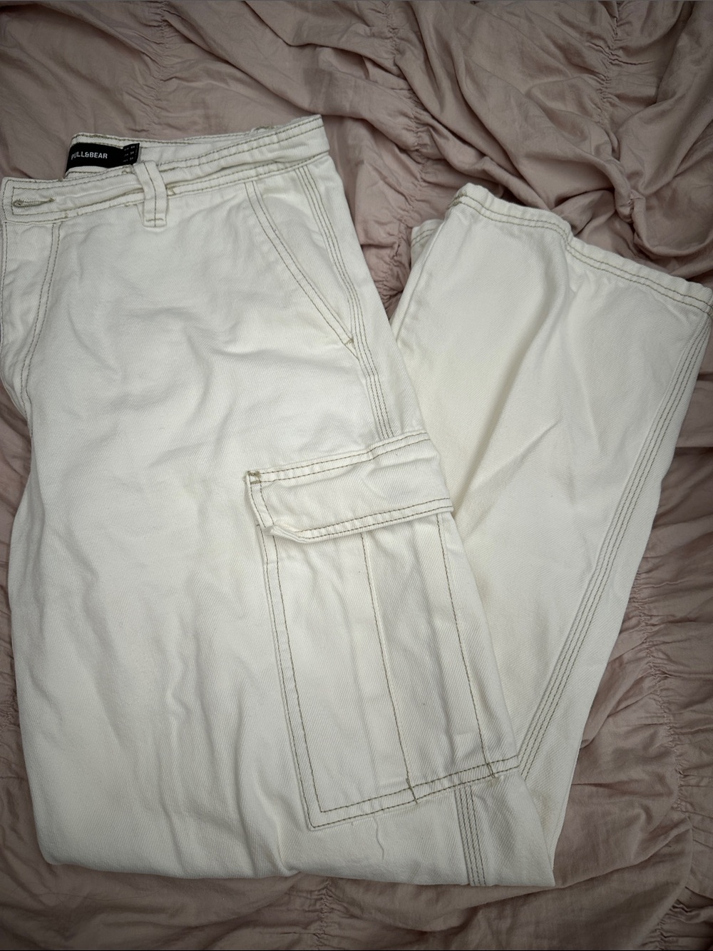 Pull&Bear Men's Off-White Cargo Pants